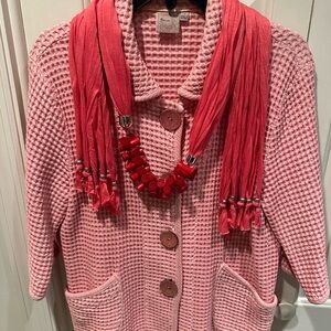 Peach Waffle Knit Cardigan with Detached Scarf